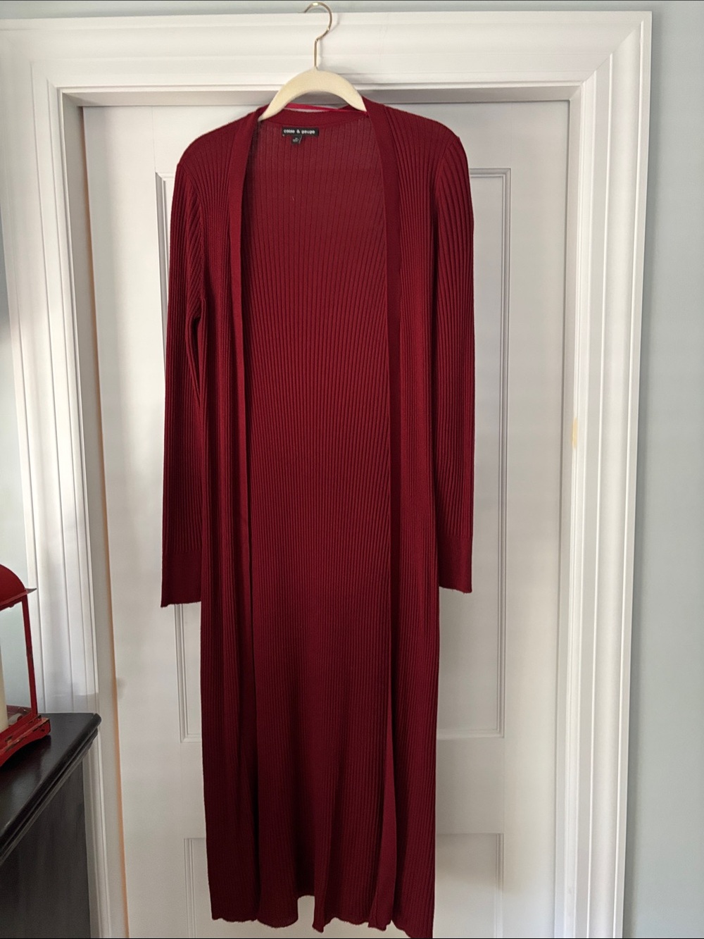 Cable & Gauge Long Ribbed Open-Front Maxi Dress - Wine